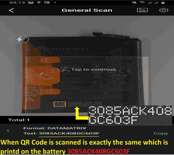 huawei y6p battery bar code front